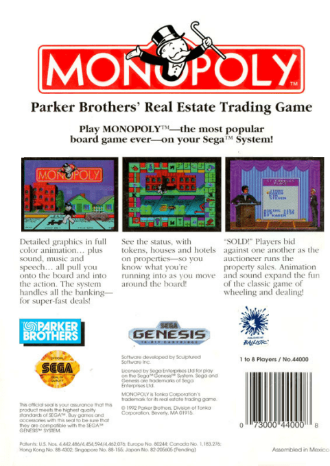 Monopoly — Box back