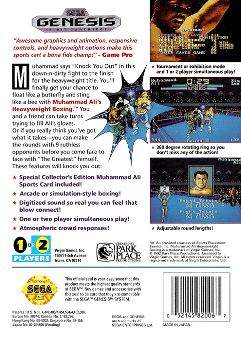 Muhammad Ali Heavyweight Boxing — Box back