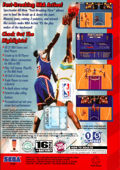 NBA Action '95 Starring David Robinson — Box back