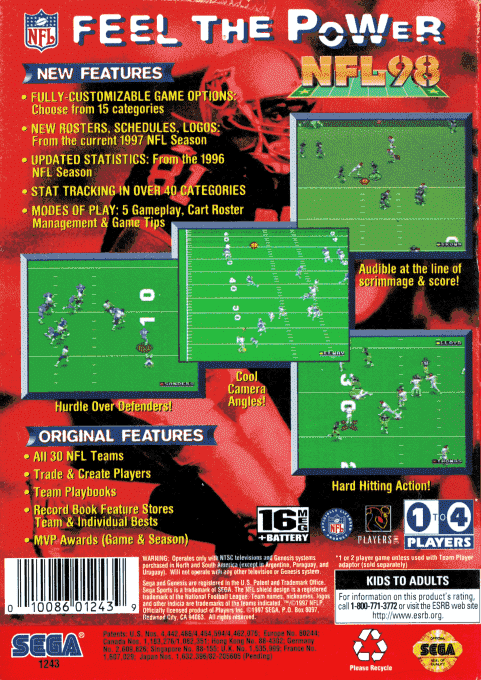 NFL 98 — Box back