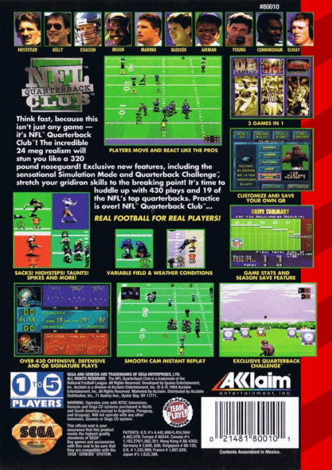 NFL Quarterback Club — Box back