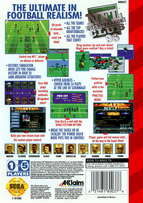 NFL Quarterback Club 96 — Box back