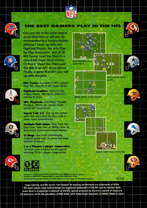 NFL Sports Talk Football '93 Starring Joe Montana — Box back