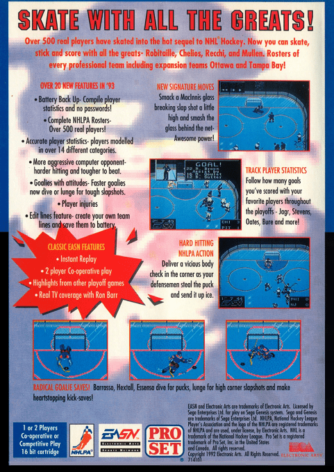 NHLPA Hockey 93 — Box back