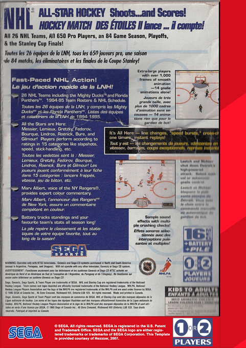 NHL All-Star Hockey '95 — Box back