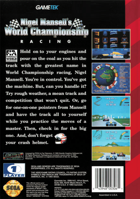 Nigel Mansell's World Championship Racing — Box back