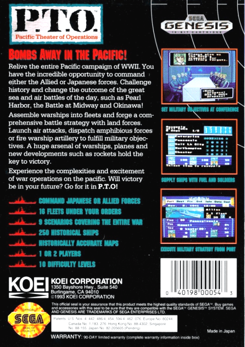 P.T.O. : Pacific Theater of Operations — Box back