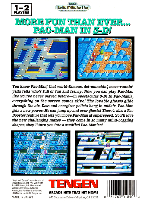 Pac-Mania — Box back