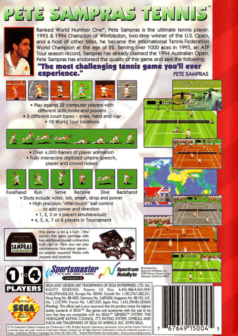 Pete Sampras Tennis — Box back
