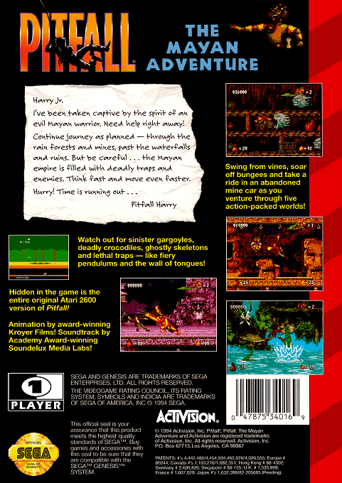 Pitfall : The Mayan Adventure — Box back