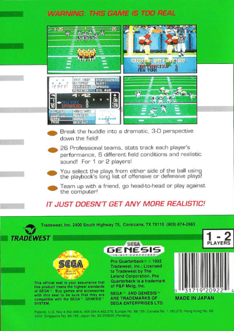 Pro Quarterback — Box back