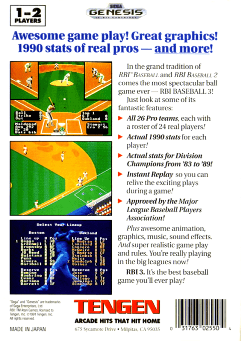 R.B.I. Baseball 3 — Box back