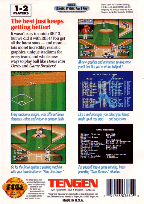 R.B.I. Baseball 4 — Box back