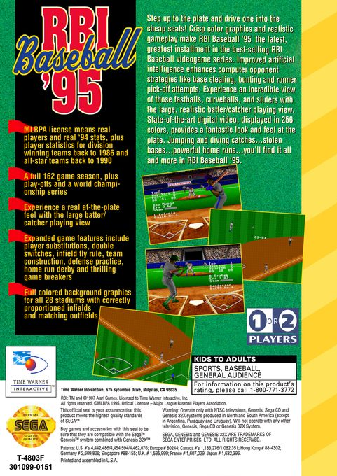 RBI Baseball '95 — Box back