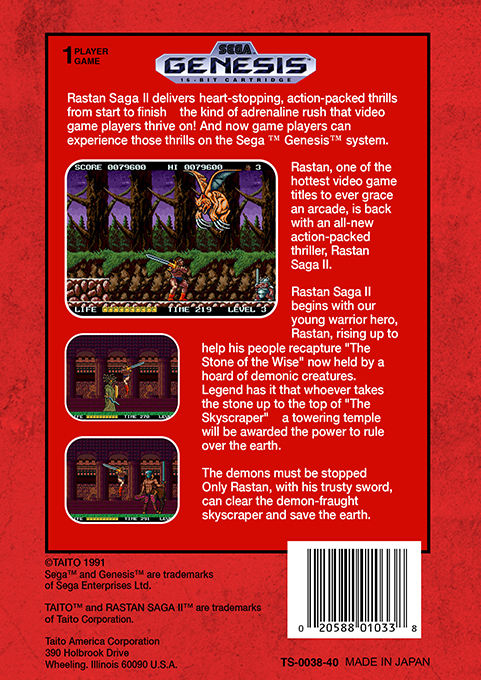 Rastan Saga II — Box back