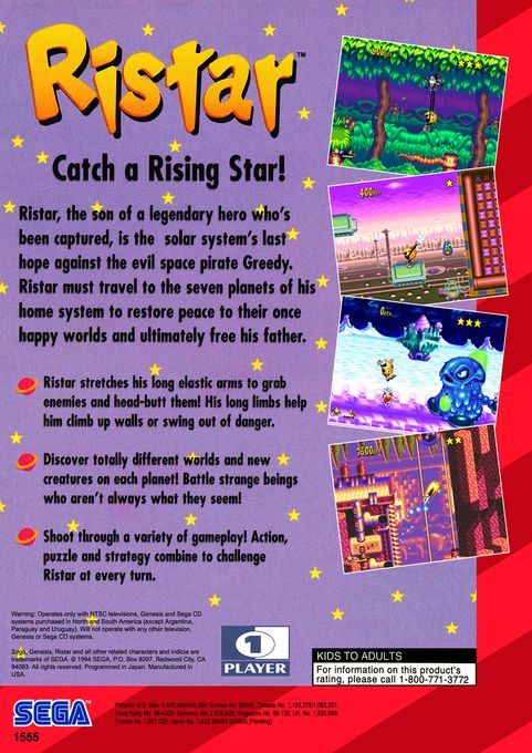 Ristar — Box back