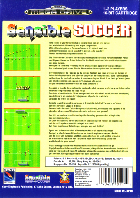 Sensible Soccer : European Champions — Box back