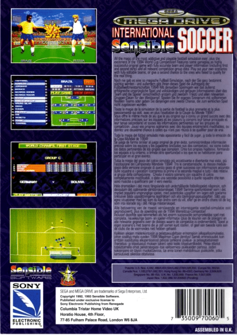 Sensible Soccer : International Edition — Box back