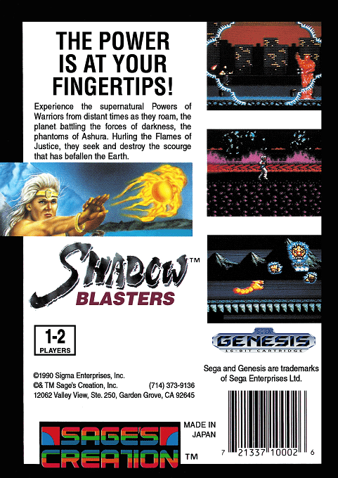 Shadow Blasters — Box back