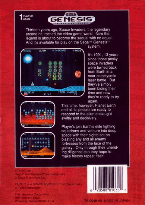 Space Invaders '91 — Box back