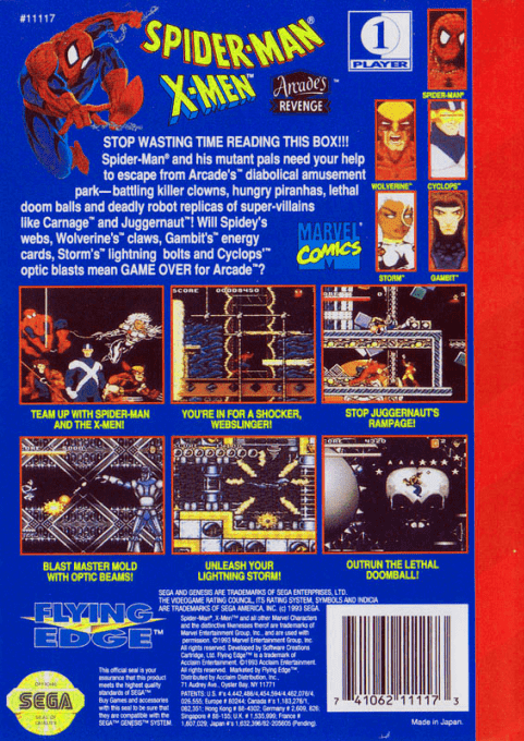 Spider-Man & X-Men : Arcade's Revenge — Box back