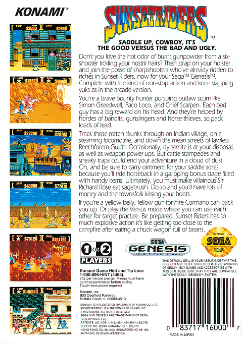 Sunset Riders — Box back