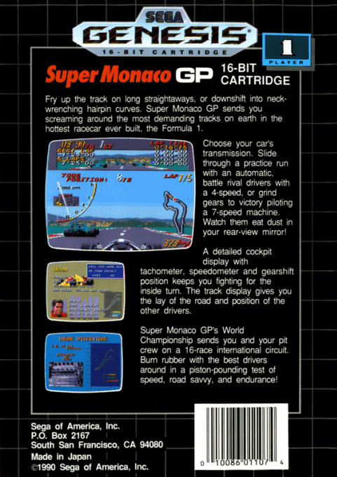 Super Monaco GP — Box back