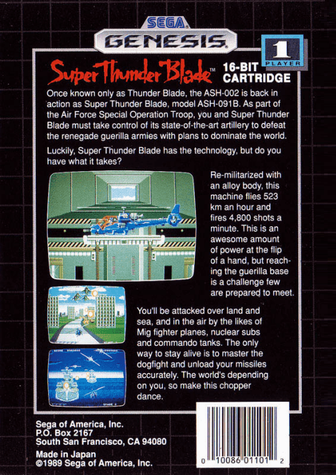 Super Thunder Blade — Box back