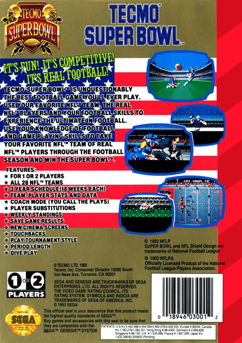 Tecmo Super Bowl — Box back