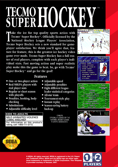 Tecmo Super Hockey — Box back