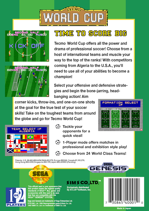 Tecmo World Cup — Box back