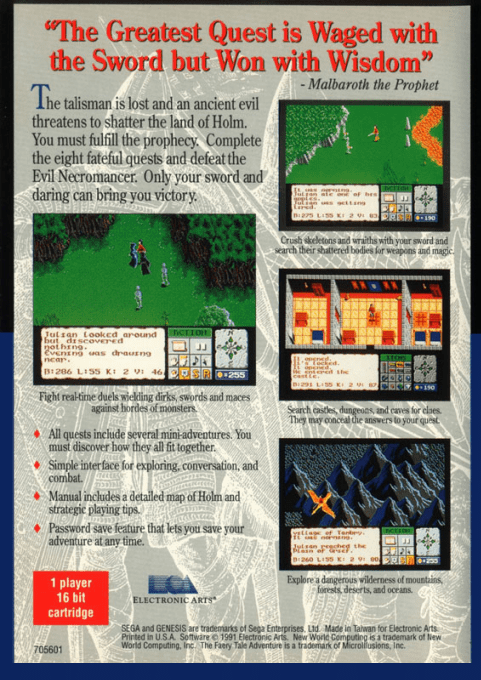 The Faery Tale Adventure — Box back