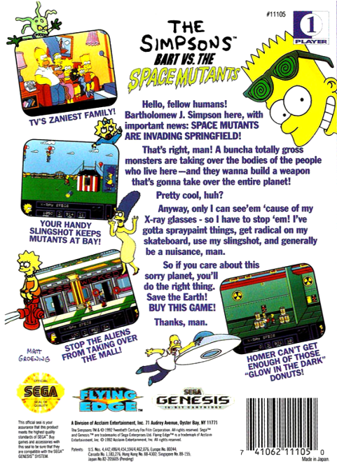 The Simpsons : Bart vs. the Space Mutants — Box back