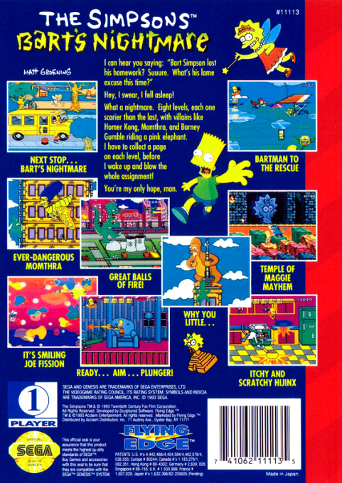 The Simpsons : Bart's Nightmare — Box back