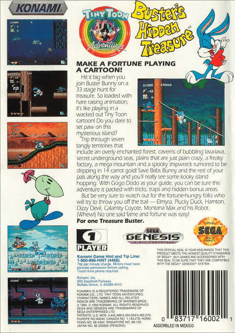 Tiny Toon Adventures : Buster's Hidden Treasure — Box back