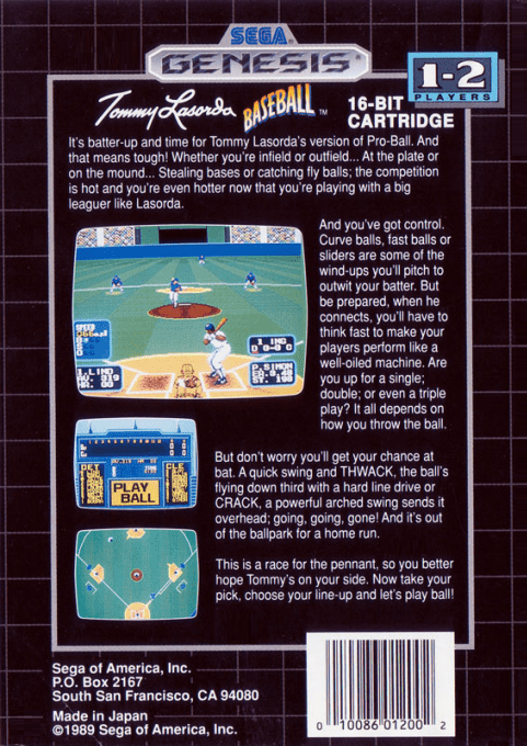 Tommy Lasorda Baseball — Box back