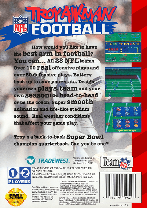 Troy Aikman NFL Football — Box back