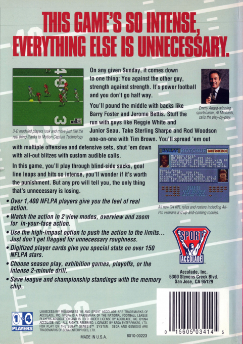 Unnecessary Roughness '95 — Box back