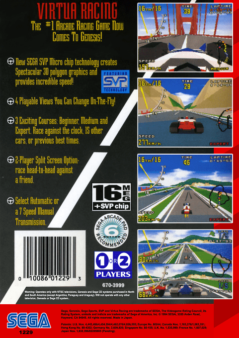 Virtua Racing — Box back