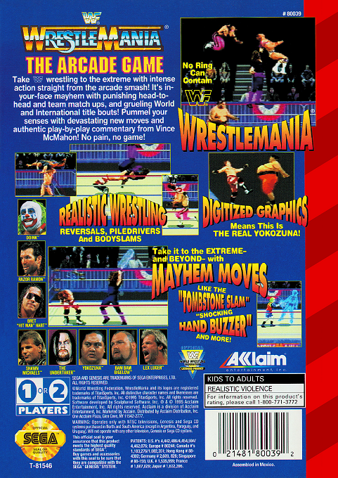 WWF WrestleMania : The Arcade Game — Box back
