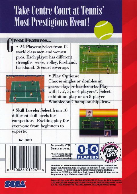 Wimbledon Championship Tennis — Box back