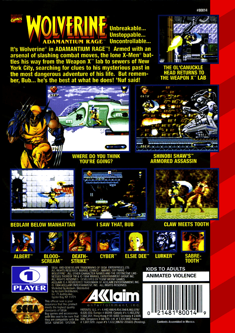 Wolverine : Adamantium Rage — Box back