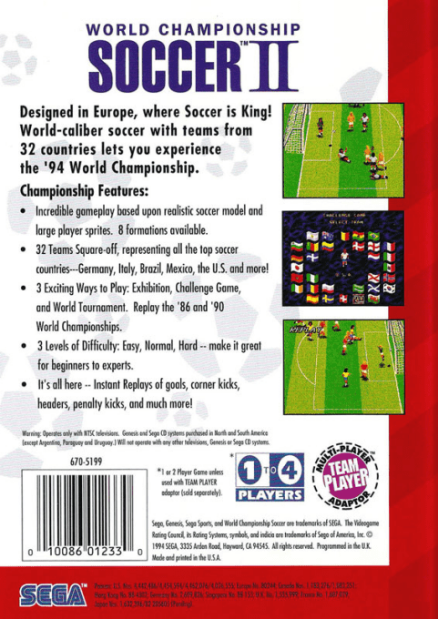 World Championship Soccer II — Box back