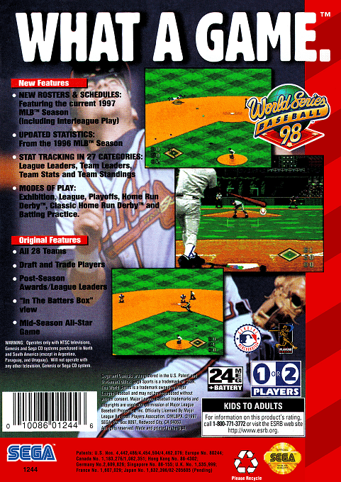 World Series Baseball 98 — Box back