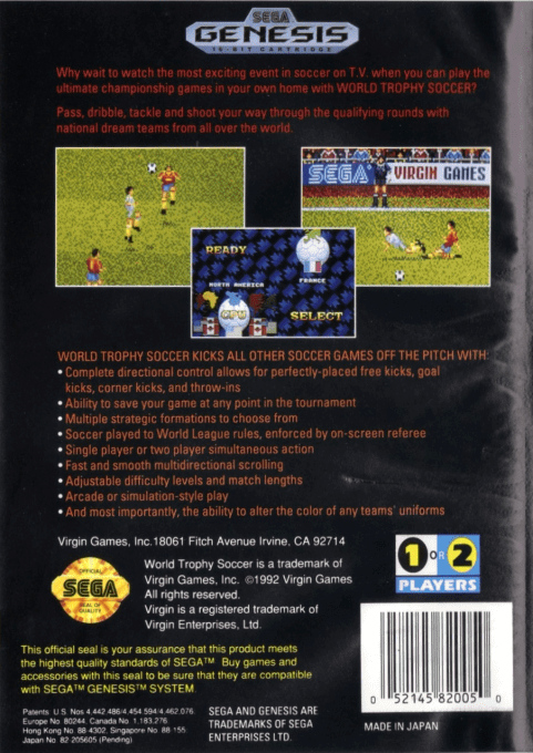 World Trophy Soccer — Box back