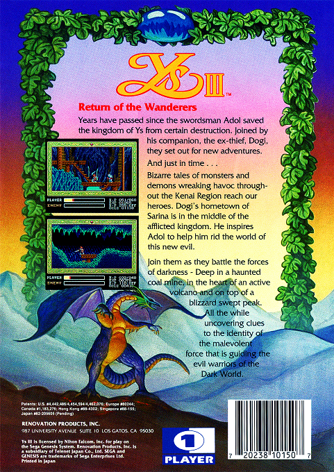 Ys III — Box back