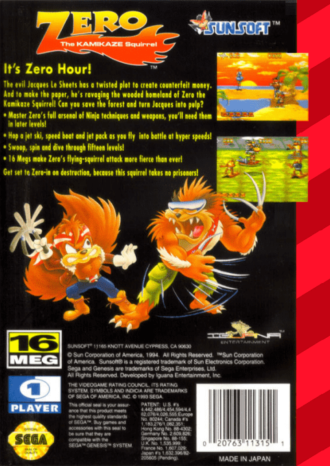 Zero the Kamikaze Squirrel — Box back