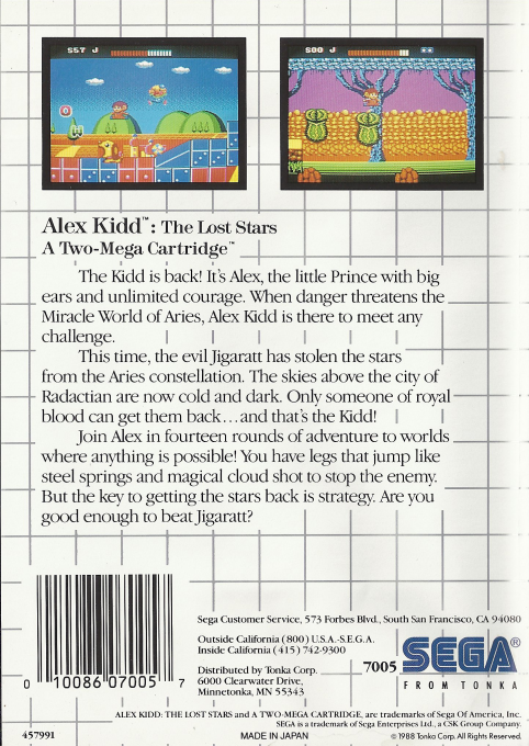 Alex Kidd : The Lost Stars — Box back
