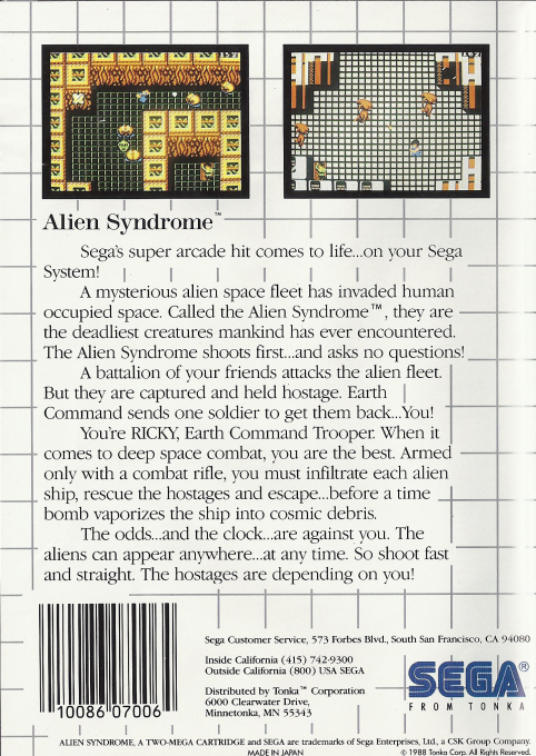 Alien Syndrome — Box back