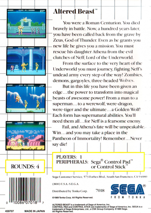 Altered Beast — Box back
